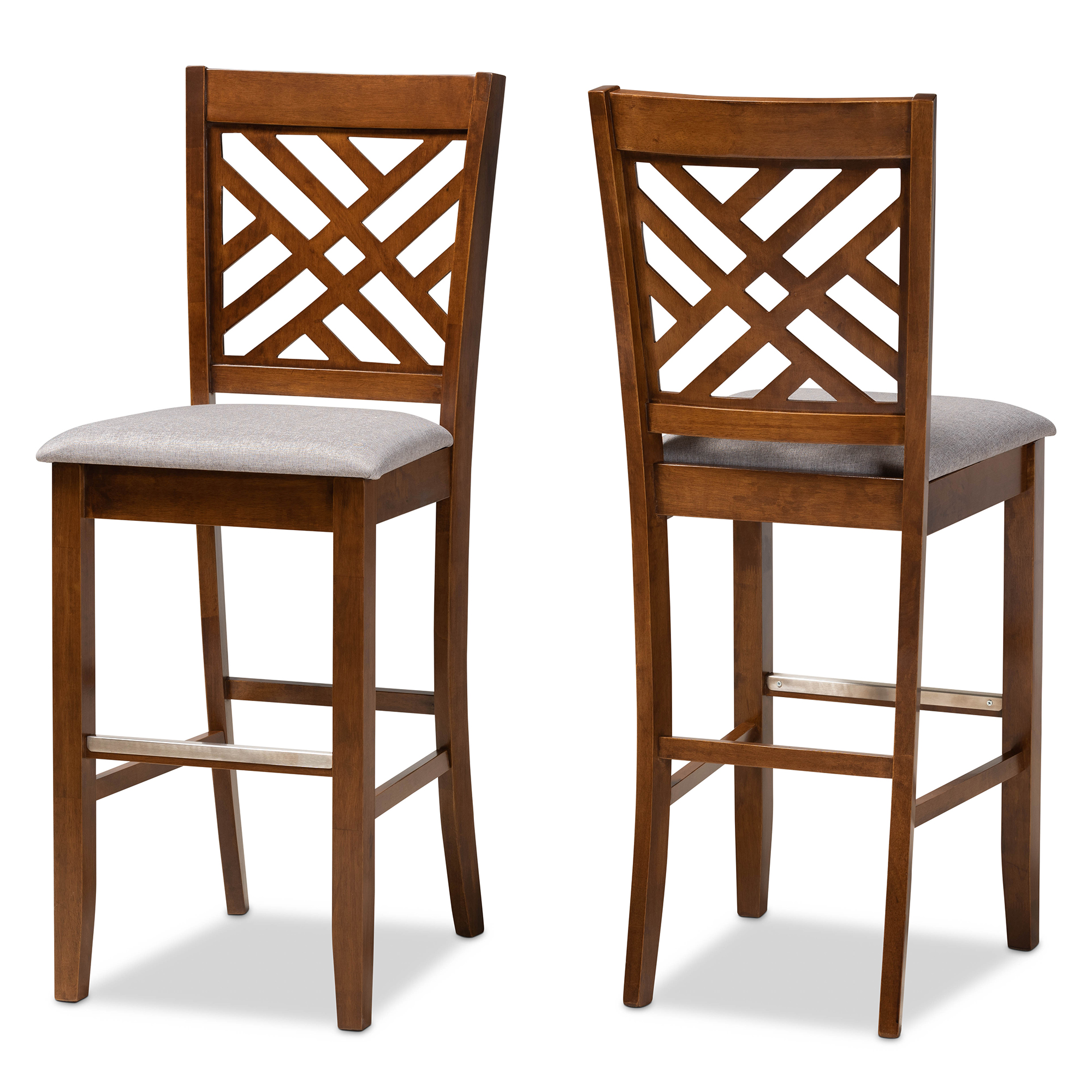 Baxton Studio Jason Modern and Contemporary Grey Fabric Upholstered and Walnut Brown Finished Wood 2-Piece Bar Stool Set